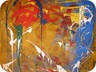 alberi e uccelli al tramonto - 2003 - acrilico e pigmenti su coperta di lana antica fatta al telaio (220x218 cm.)