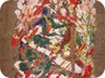 fiori di pesco con figura -2003- tecnica mista su sacco (50x70 cm)