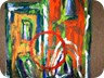 il dialogo della luna -2003 -acrilico su ciniglia grazzalema beige (130x119 cm)