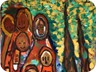 il racconto dei due alberi -1998- acrilico su sacco (cm 97x135)