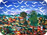 volo di uccelli - 1994 - tecnica mista su sacco (100x139 cm)